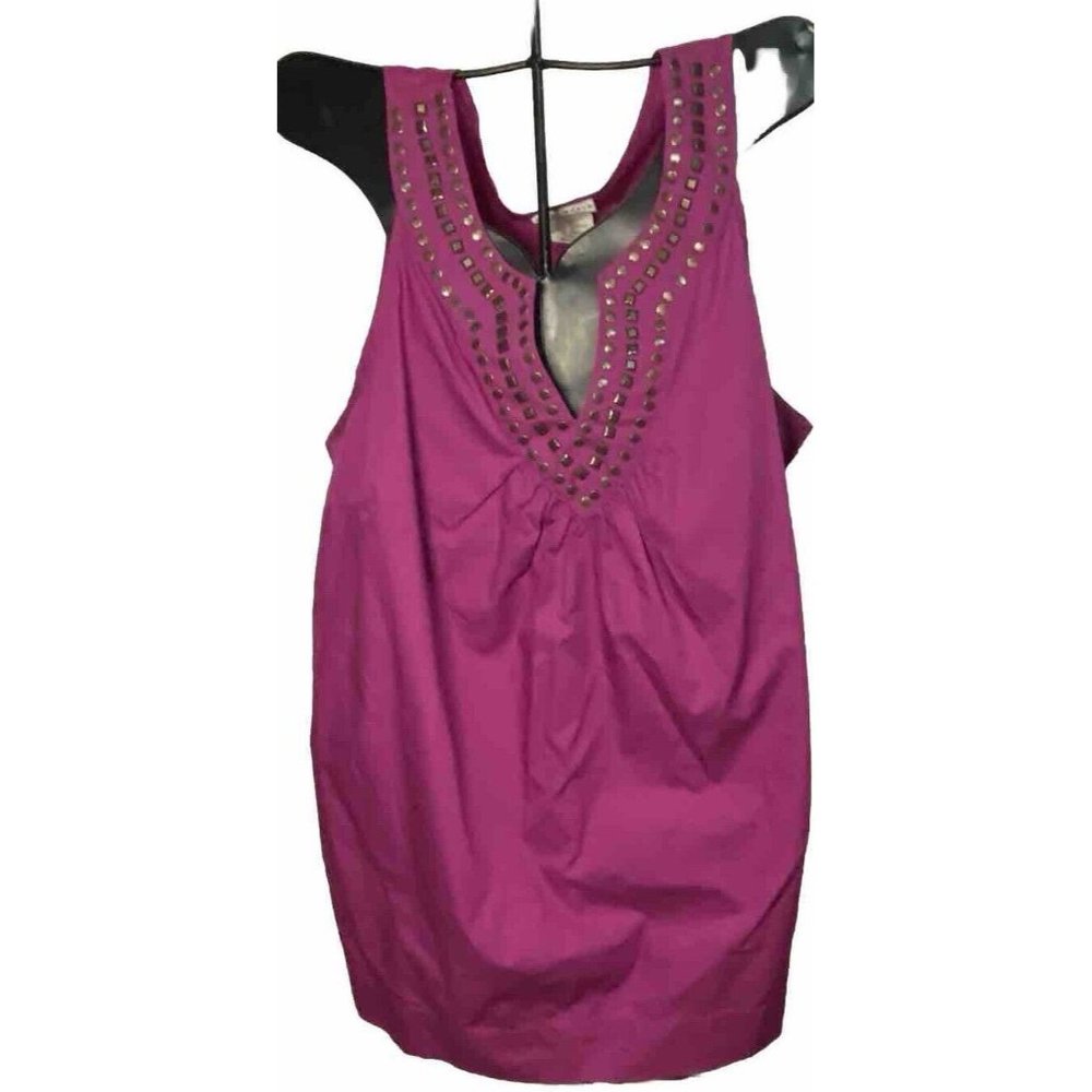 Fred David Purple Size 1X Metal Embellished Vneck Sleeveless Cotton Top Blouse